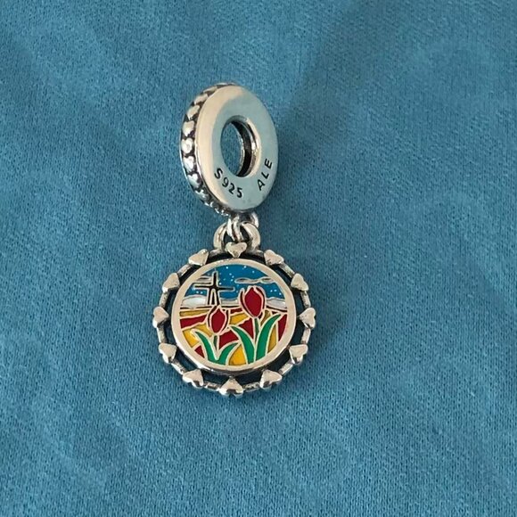 🔥🔥Pandora Custom De Zwaan Windmill and Tulip Field Charm - Picture 1 of 3